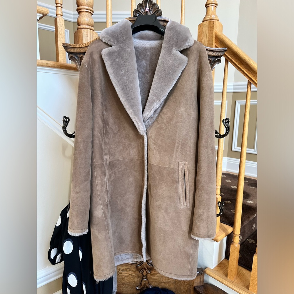 Gerard Darel tan shearling coat, size 46